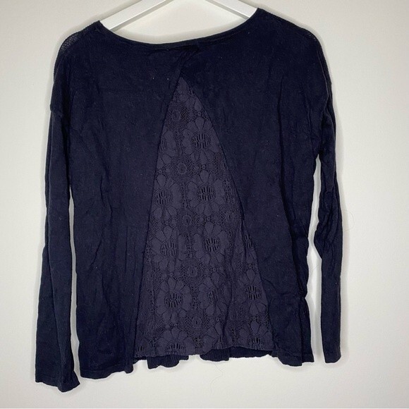 See U Soon Sweater Navy Blue Lace Back Crew Neck Knit Cozy Comfortable Soft - Picture 3 of 7
